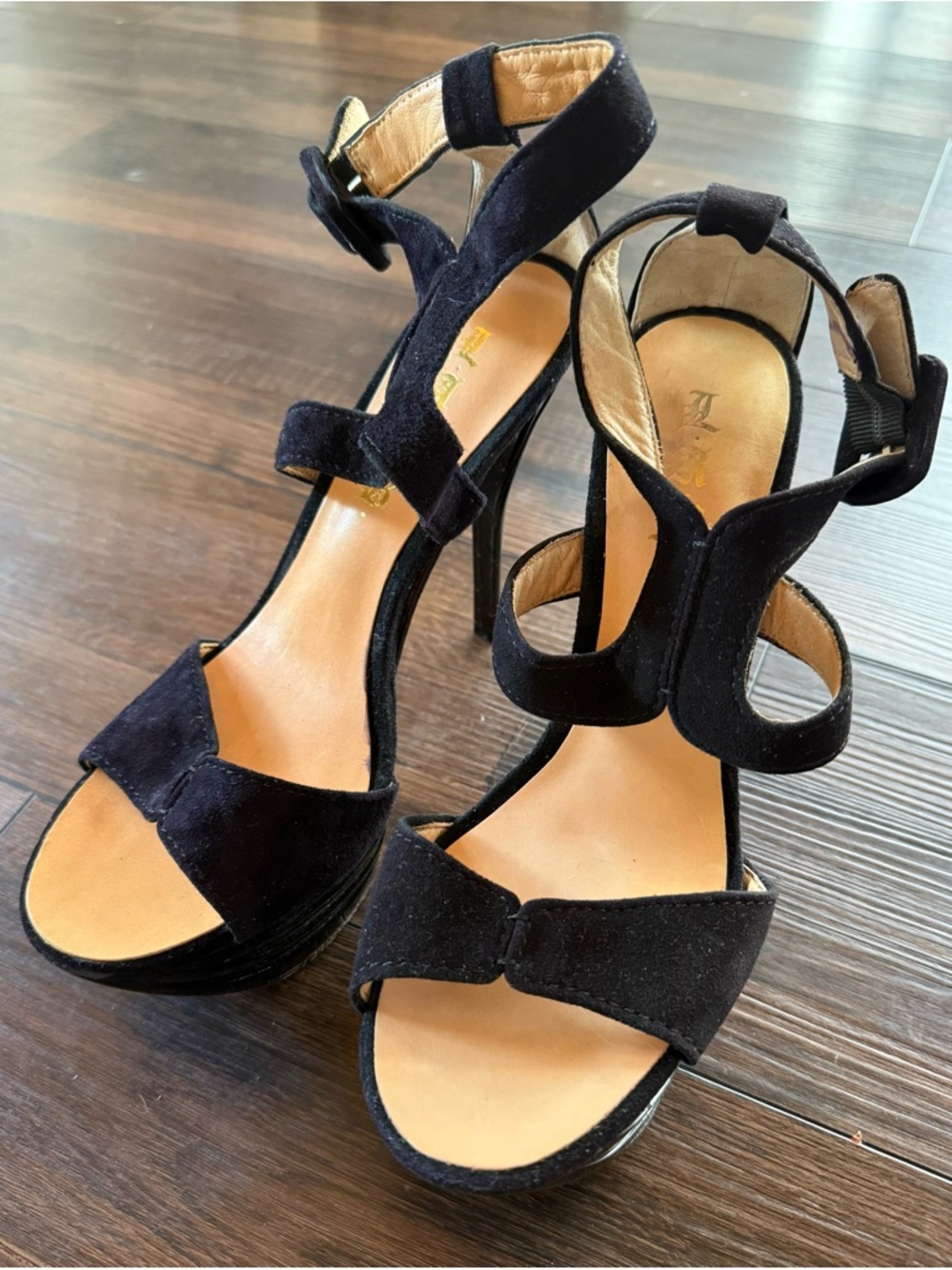 L.A.M.B Valora Black Suede Platform Heels 9.5